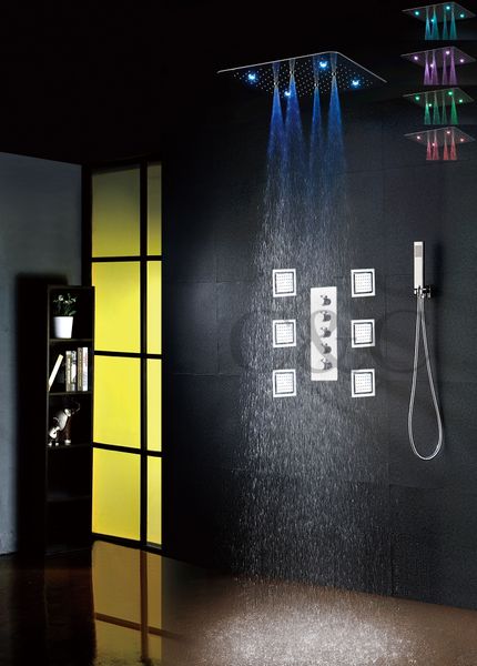 Robinet de douche à effet de pluie pour salle de bain, 20 pouces, pomme de douche LED à deux fonctions, 4 fonctions d'eau, fonctionnent ensemble ou séparément 008-20TSL-6MF