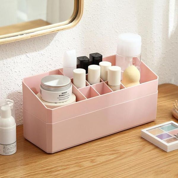 Organización de almacenamiento para baño, caja de cosméticos superpuesta de doble capa, producto para el cuidado de la piel, estante, lápiz labial, necesidades femeninas