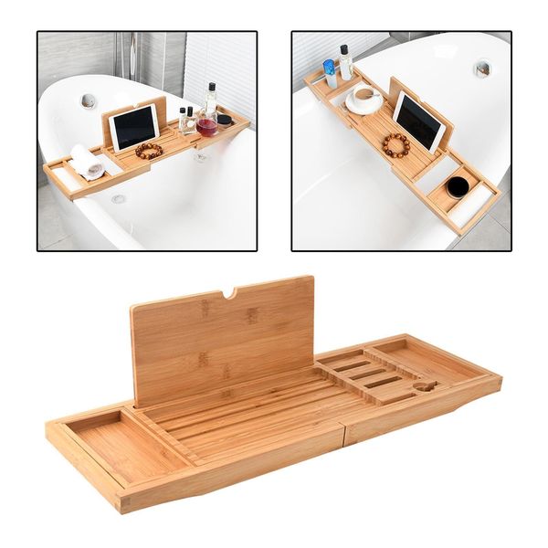 Organisation de stockage de salle de bain Accessoires de plateau de baignoire en bois de luxe extensible 2362''3425'' Porte-savon Porte-tablette antidérapant 230621