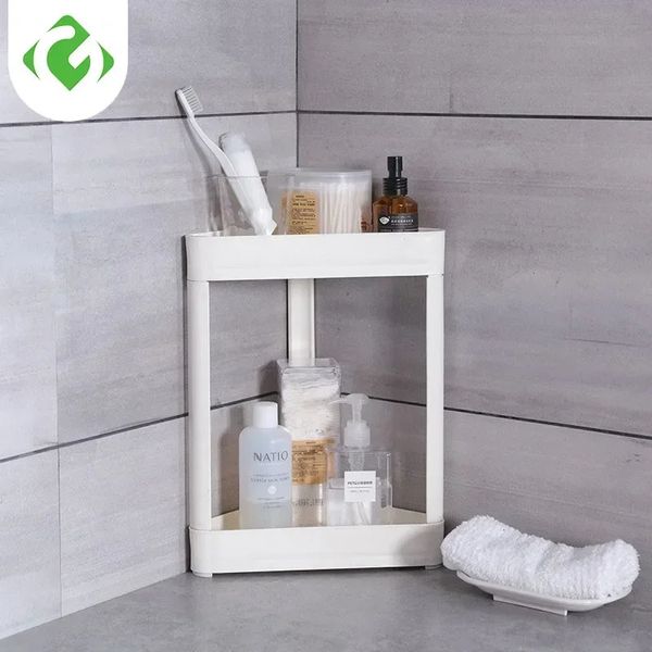 Organisation de rangement de salle de bain, support Double couche fin, matériau épais, petite étagère d'angle, style minimaliste blanc 240108