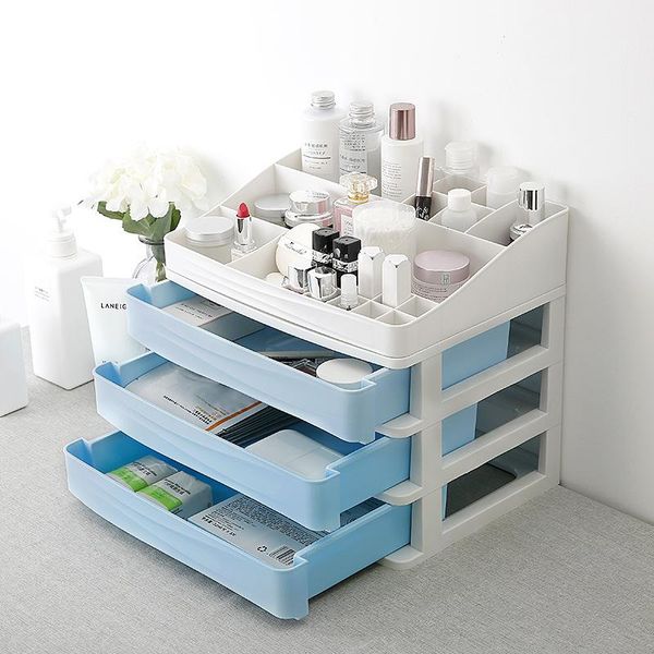 Organización de almacenamiento para baño, organizador de maquillaje de plástico de alta calidad, caja de escritorio, cajón de cosméticos, tocador de maquillaje, estante para el cuidado de la piel