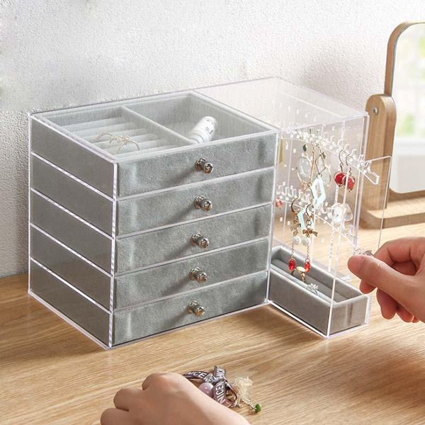 Organisation de stockage de salle de bain Hunyoo Transparent en acrylique de boucle d'oreille étagère bijoux de maquillage cosmétique affichage