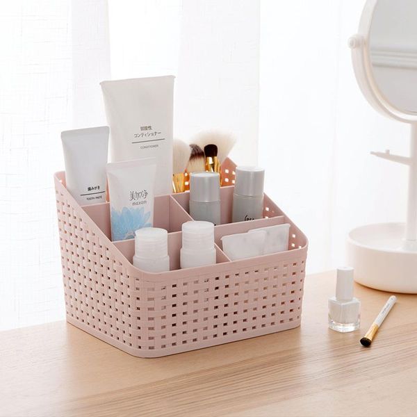 Organización de almacenamiento para baño MeyJig, caja de plástico para cosméticos, escritorio, Control remoto, estuche de maquillaje, cepillo, soporte para pintalabios, organizador de oficina