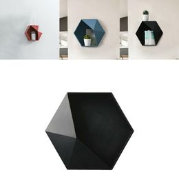 Badkameropslag organisatie muur gemonteerde geometrische punch-free hexagon home decor kast doos woonkamer muurschildering drijvende plank frame