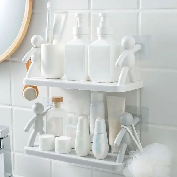 Estante de almacenamiento para baño, bonita muñeca blanca, estante travieso, estante de almacenamiento de cosméticos para baño autoadhesivo 240123