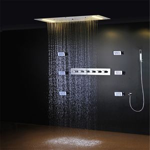 Robinets thermostatiques de salle de bains, ensemble de douche en acier inoxydable 304, cascade de pluie, pomme de douche carrée LED brumeuse avec Jets corporels