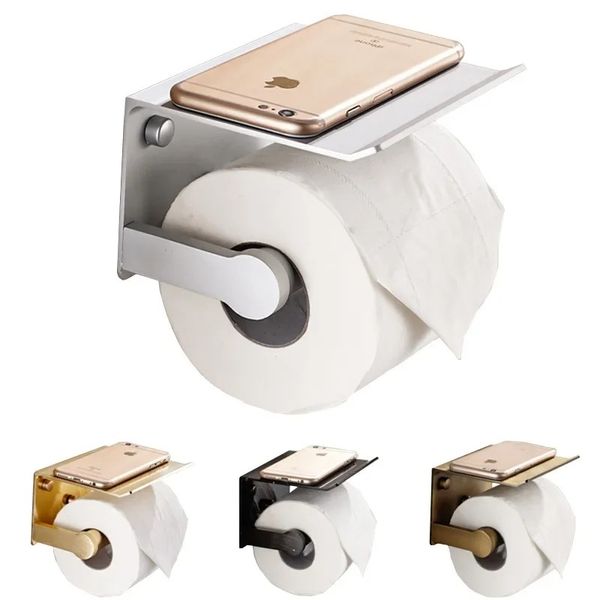 Soporte de papel de toallero para el baño soporte para la pared de la pared WC Soporte de papel rolhouder con estante de toalla de toalla cajas de pañuelo