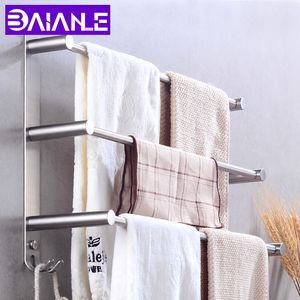 Porte-serviettes de salle de bain en acier inoxydable à trois couches porte-serviettes suspendu support mural porte-serviettes avec crochets Y200407
