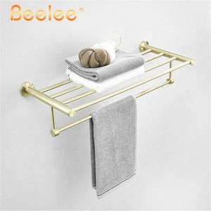 Porte-serviettes de salle de bains porte-serviettes brosse dorée porte-serviettes de rangement étagère murale en acier inoxydable brossé T200915