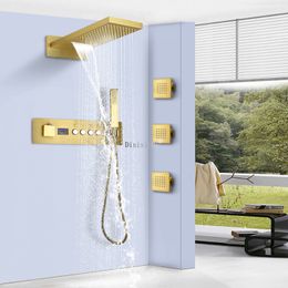 Pommeau de douche mural de 20 pouces, salle de bains, ensemble de robinets de douche à cascade de pluie avec corps de Valve à affichage numérique LED