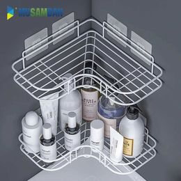 Badkamer Wandmontage Corner Frame Douche Plank Smeedijzeren Shampoo Opberg Houder Punch-Free Kitchen Storage Organizer Rack 210724