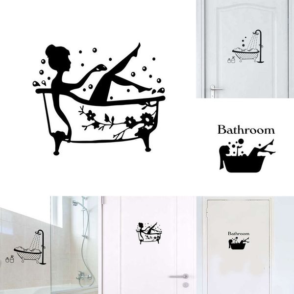 Salle de bain Autocollant de toilette décor de salon armoire décoration de maison de maison de maison embelliser la murale auto-adhésive WC Porte de panneau en gros 20pcs