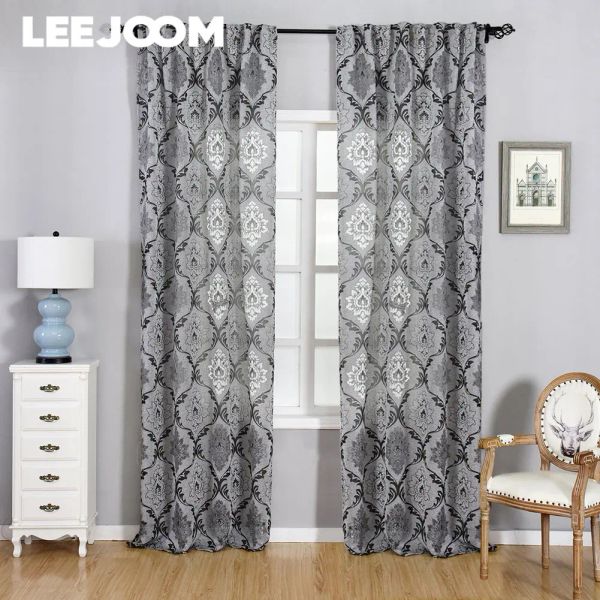 Baños Leejoom estilo europeo gris Jacquard Floral cortina para sala de estar cocina personalizar tamaño cortina lista para usar 1 pieza