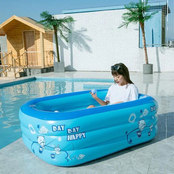 Baignoires gonflables pour bébé, piscine rectangulaire portable pour enfants, centre de jeu d'eau pour tout-petits, 3 anneaux pour famille, adultes et enfants