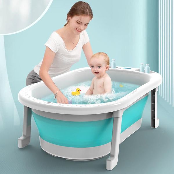 Bañeras temperatura en tiempo real silicona bebé plegable bebe un baño bañera de bañera de baños cubo de baño plegable bañera bañera bañera