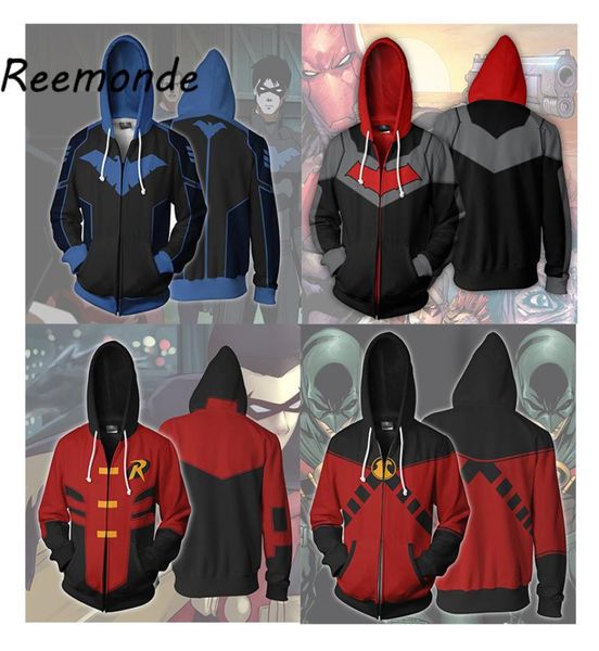 Batman Cosplay sudaderas con capucha tops Hombres para hombres Swear Male Streetshirt Robin Disfraz Coats con capucha con capucha manga larga4326075