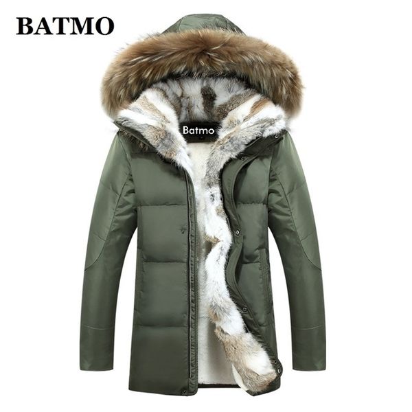 BATMO arrivée hiver col de fourrure de lapin 80% duvet de canard blanc vestes à capuche hommes, taille plus S-5XL 211216