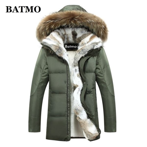 BATMO arrivée hiver col de fourrure de lapin 80% duvet de canard blanc vestes à capuche hommes, taille plus S-5XL 211104