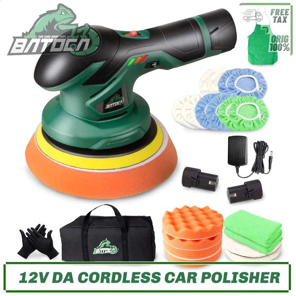 Batoca Cordless Car Poliser 12V Wireless Da Car Polishing Machine Brushless Dual Action Buffer Free 2PCS 2.0AH Lithium Battery 240321