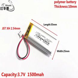 Batteries 10 pièces 3.7 V 1500 MAH 102555 JST XH 2.54mm Lithium polymère LiPo batterie Rechargeable pour Mp3 casque PAD DVD caméra bluetooth