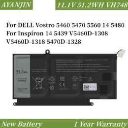 Batteries 11.1V 51.2Wh VH748 Batterie d'ordinateur portable pour Dell Vostro 5460 5470 5560 14 5480 pour Inspiron 14 5439 V5460D1308 V5460D1318 5470D1328