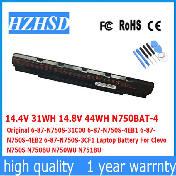 Batteries 14.4V 31Wh 14.8V 44Wh N750BAT4 ORIGINAL 687N750S31C00 N750S4EB2 N750S3CF1 Batterie pour ordinateur portable pour Clevo N750BU N750WU N751BU