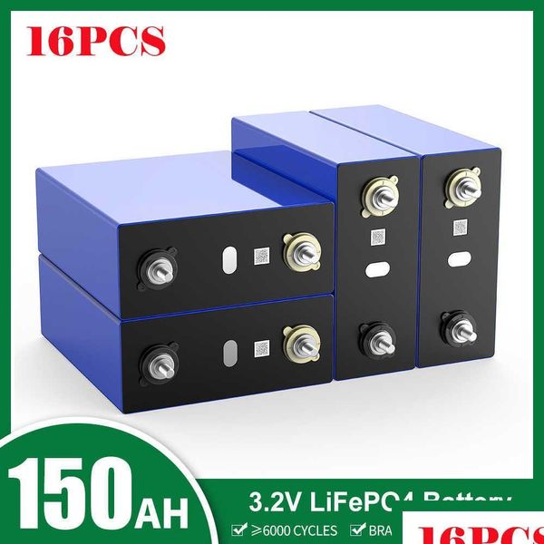 Baterías 150Ah 3.2V Lifepo4 Batería 16pcs 12V 24V 48V Paquete de células de ciclo profundo recargable para el sistema de almacenamiento solar RV DC Inverter Drop Dhya1