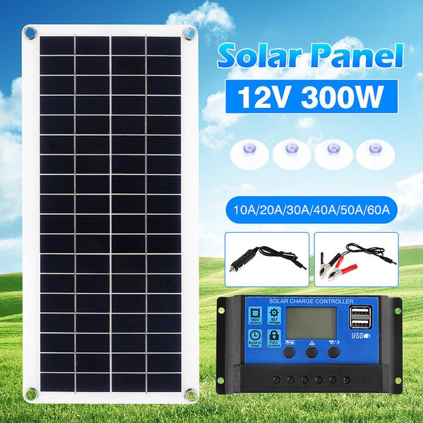 Baterías 300W Panel solar flexible Cargador de batería de 12 V Dual USB con celdas de controlador 10A60A Banco de energía para el automóvil yates RV 230715