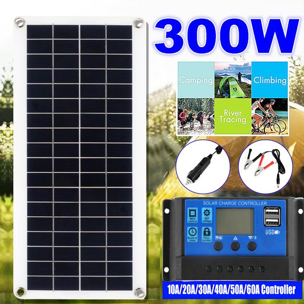 Batteries 300W Kit complet de panneaux solaires 12V USB avec cellules de contrôleur 1060A pour voiture, yacht, camping-car, bateau, téléphone mobile, chargeur de batterie 230715