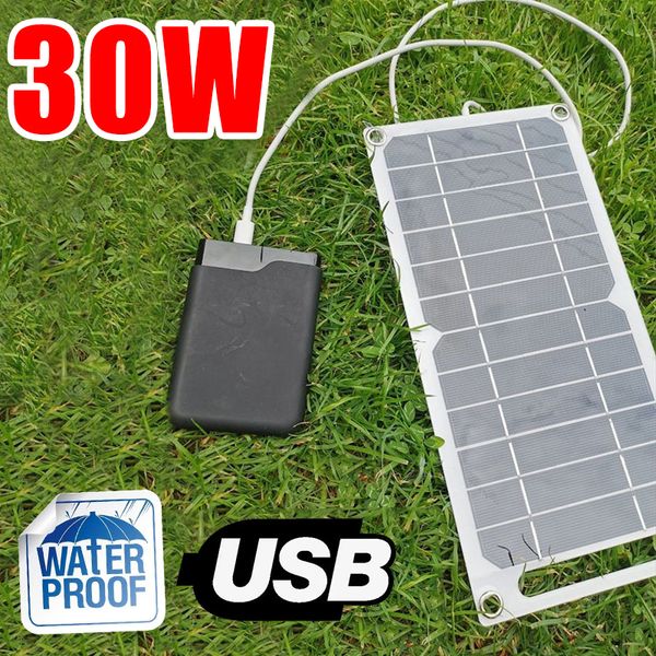 Batteries 30W Portable Panneau Solaire 5V Plaque avec USB Charge Sécurisée Stabiliser Chargeur de Batterie pour Power Bank Téléphone Camping En Plein Air Maison 230715