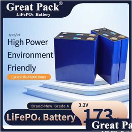 Batteries 4pcs 3.2V 173Ah 100% FL Capacité Cycle profond Lifepo4 Cellule de batterie rechargeable Brand New Grade A Banque d'énergie solaire avec barre omnibus DHFHF