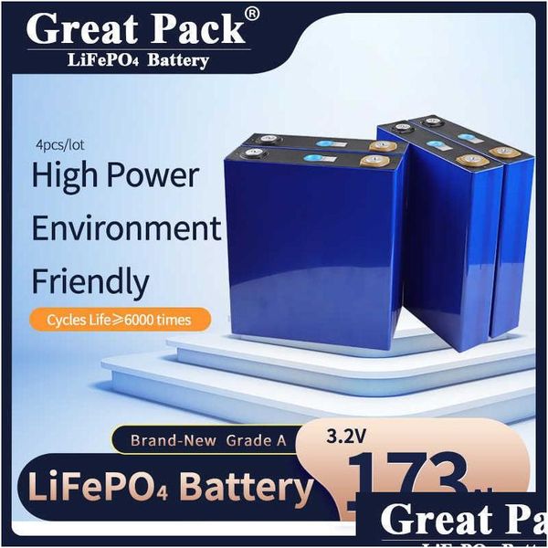 Baterías 4pcs 3.2V 173Ah 100% FL Capacidad Ciclo profundo Lifepo4 Batería Recargable Nuevo Grado A Banco de energía solar con barra colectora DHFHF