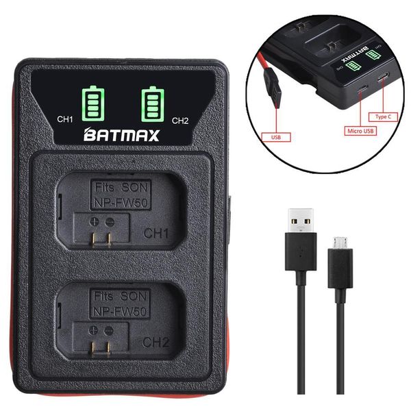 Baterías 4x 2000mAh NPFW50 NP FW50 BATERÍA + LED USB DUAL CARGO PARA SONY A6000 A6400 A6300 A6500 A7 A7II A7RII A7SII A7S A7S2 A7R