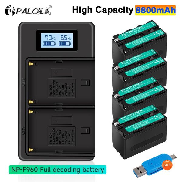 Baterías 7.2V 8800MAH NP F960 NPF960 F970 F980 BATERÍA+LCD DUAL CARGADOR PARA SONY F970 F960 F770 F570 CCDRV100 F980 MC1500C PLM100