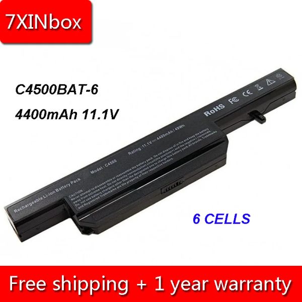 Batteries 7xinbox 4400mAh 11.1V C4500BAT6 Batterie d'ordinateur portable pour Clevo C4100 C4500Q C4500 C5100Q C5105 C5505 B4105 B5100M W150 W150ER W240EU