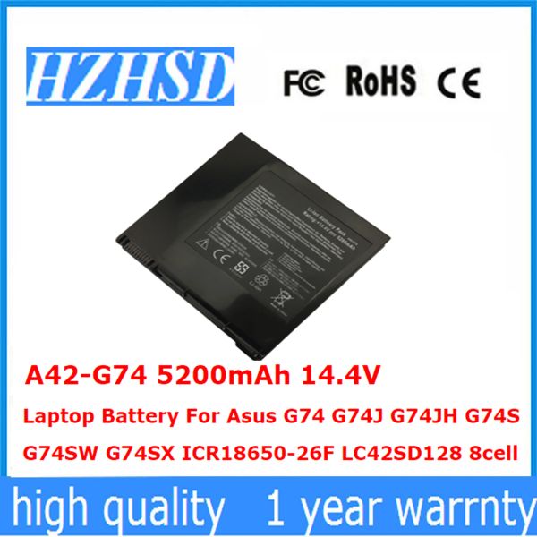 Batteries A42G74 5200mAH 14,4 V Batterie d'ordinateur portable pour ASUS G74 G74J G74JH G74S G74SW G74SX ICR1865026F LC42SD128 8cell