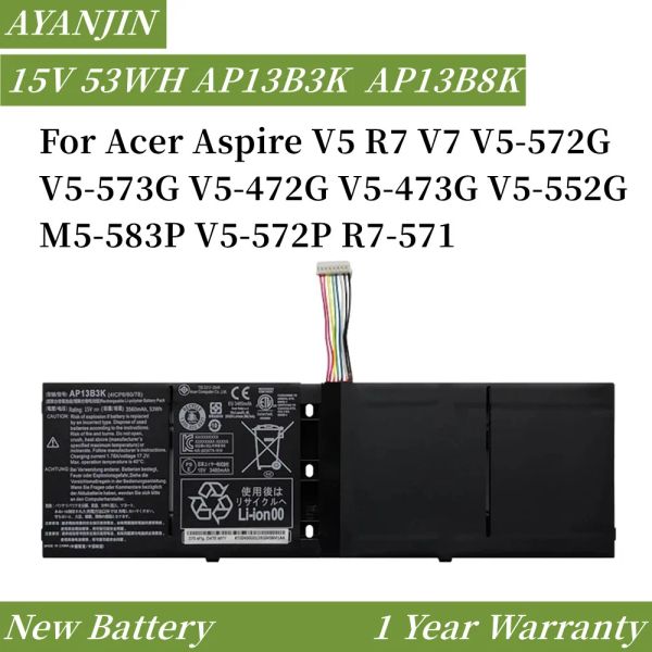 Batteries AP13B3K AP13B8K 15V 53Wh Batters pour ordinateur portable pour Acer Aspire V5 R7 V7 V5572G V5573G V5472G V5473G V5552G M5583P V5572P R7571