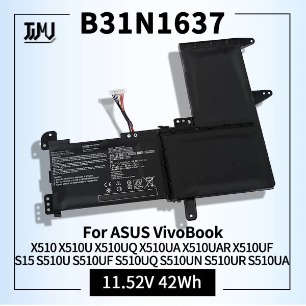 Batteries B31N1637 C31N1637 Batterie d'ordinateur portable pour Asus Vivobook X510 X510U X510UQ X510UA X510UAR X510UF S15 S510U S510UF S510UQ S510UN S510UR