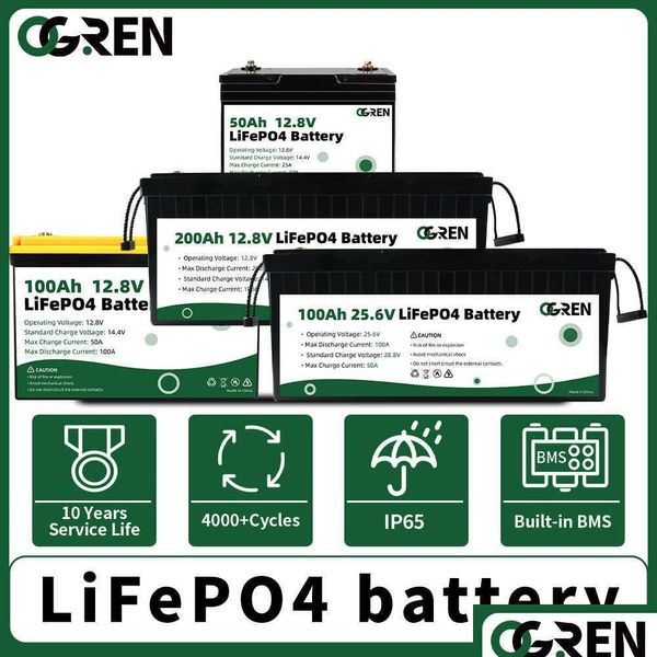 Batteries intégrées BMS Lifepo4 Batterie 12V 50Ah 100Ah 200Ah 24V Lithium Fer Phosphate Cellules RV Chariot élévateur à la traîne Drop Livraison Electr Dhkrg