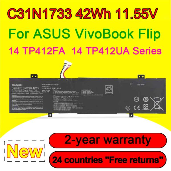 Batteries C31N1733 0B20002970000 Batterie d'ordinateur portable pour Asus Vivobook Flip 14 TP412FA TP412UA Série 42Wh 11,55V de haute qualité livraison gratuite