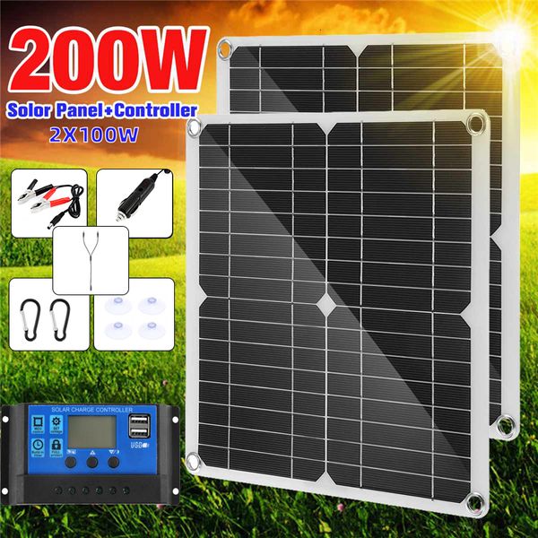 Baterías DC18V 200W Kit de panel solar con controlador 60A USB 5V Cargador de energía Batería para banco Camping Car Boat RV Plate 230715