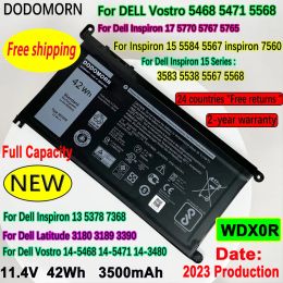 Batteries DODOMORN WDX0R Batterie pour ordinateur portable pour Dell Vostro 5468 5471 5568 Inspiron 17 5770 5767 5765 15 5584 5567 7560 3583 5538 5567 5568