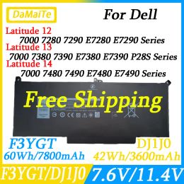 Batteries F3YGT DJ1J0 Batterie d'ordinateur portable pour Dell 7480 2x39g Latitude 12 7000 7280 7290 E7280 E7290 E7380 E7390 13 7000 7380 7390 14 7480 7490