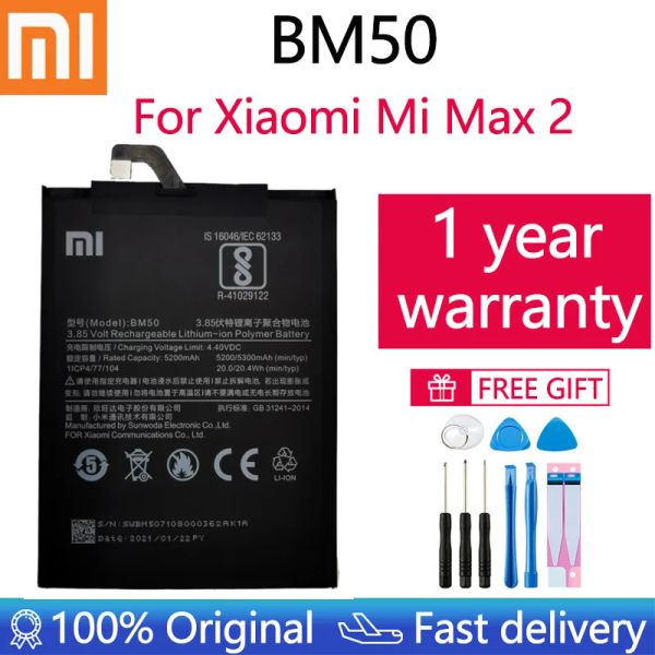 Batteries pour l'original Xiaomi BM50 5200 / 5300mAh Batterie pour Xiaomi Mi Max 2 Max2 Battery Batterie Bateria Accumulateur Smart Phone + Tools