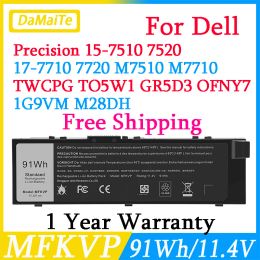 Batteries MFKVP Batterie pour ordinateur portable pour Dell Precision 7510 7520 7710 7720 M7710 M7510 TWCPG T05W1 1G9VM GR5D3 0FNY7 0GR5D3 M28DH RDYCT 91WH