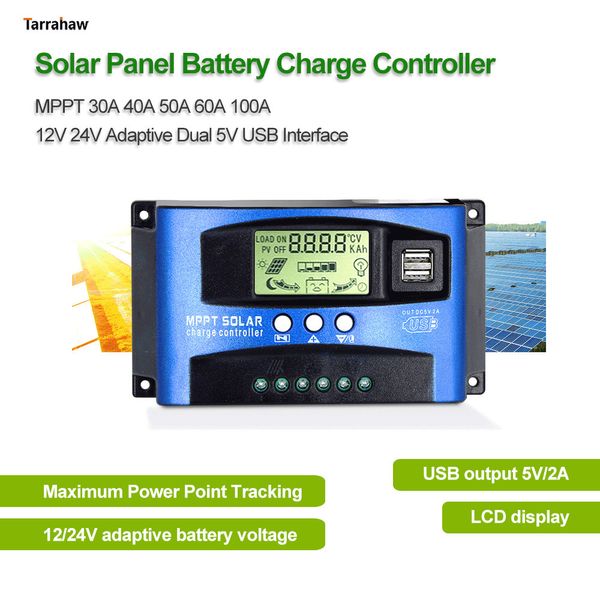 Baterías MPPT Controlador de carga solar PWM 100A 60A 50A 40A 30A Regulador de potencia povoltaico Auto 12V / 24V Descargador de carga LCD USB dual 230715