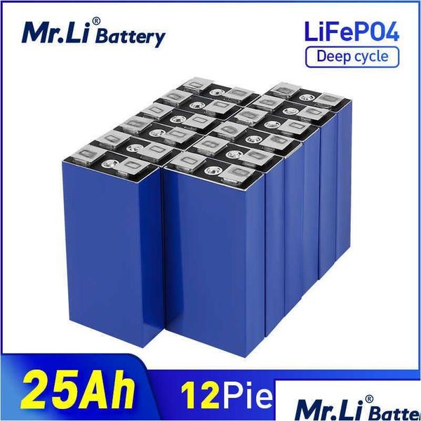 Batteries Mr.Li 3.2V 25Ah Lifepo4 Cellule de batterie 12pcs rechargeable utilisée dans les véhicules électriques à basse vitesse solaire Ups EU US Tax Drop Livrer Dhqzy