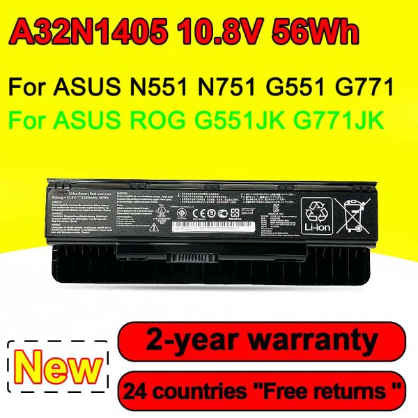 Batteries Nouvelles batteries A32N1405 pour ordinateur portable pour ASUS ROG G551 G771 G551JK G551JM G771JK G771JW N551 N751 10.8V 56Wh 5200mAh de haute qualité