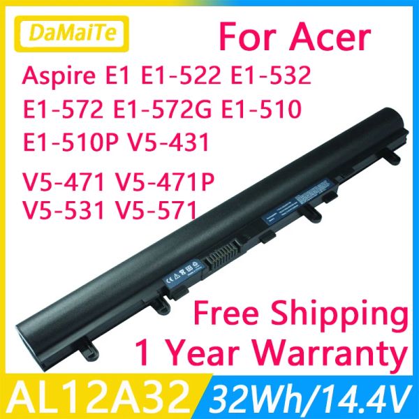Batteries New AL12A32 Batterie d'ordinateur portable pour Acer Aspire V5 V5171 V5431 V5531 V5431G V5471 V5571 V5471G V5571G AL12A72 MS2360 V5571PG