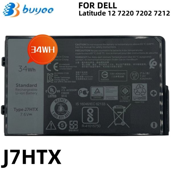 Baterías nuevas batería de laptop J7HTX para Dell Latitud 12 7220 7202 7212 SERVE DE Tableta extrema resistente 7xntr FH8RW 7.6V 34WH 4342MAH